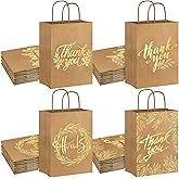 Whaline 16Pcs Thank You Party Bags Gold Foil Kraft Paper Gift Bags Brown Paper Bags with Handle Party Favor Bags for Wedding Birthday Baby Shower Party Favors 6.3 x 8.7 x 3.1inch, 4 Styles