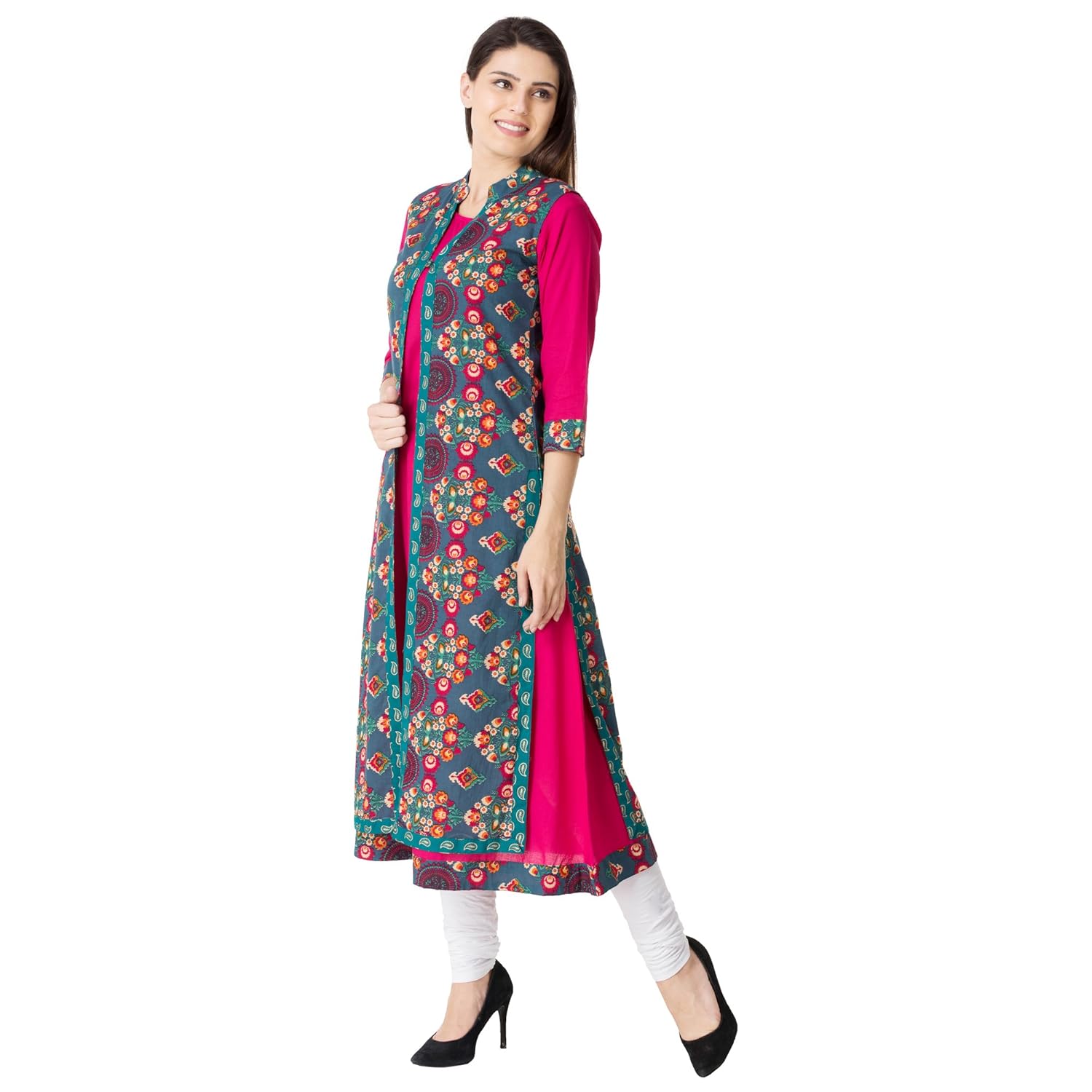 m&d women's cotton printed double layer kurti