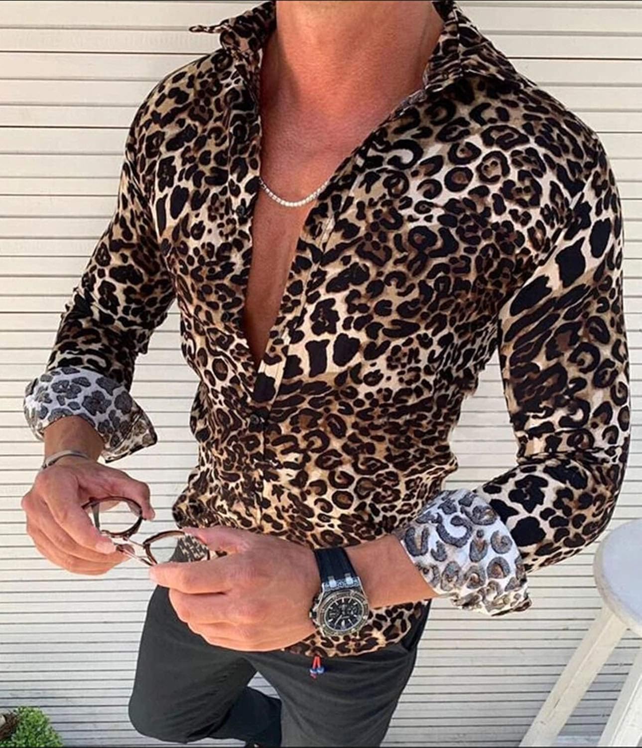 mens leopard print dress shirt