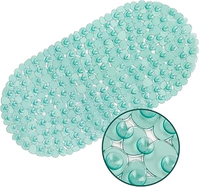 WELTRXE Bathtub Mat Non Slip 69x36cm Oval Pebble PVC Jade Green