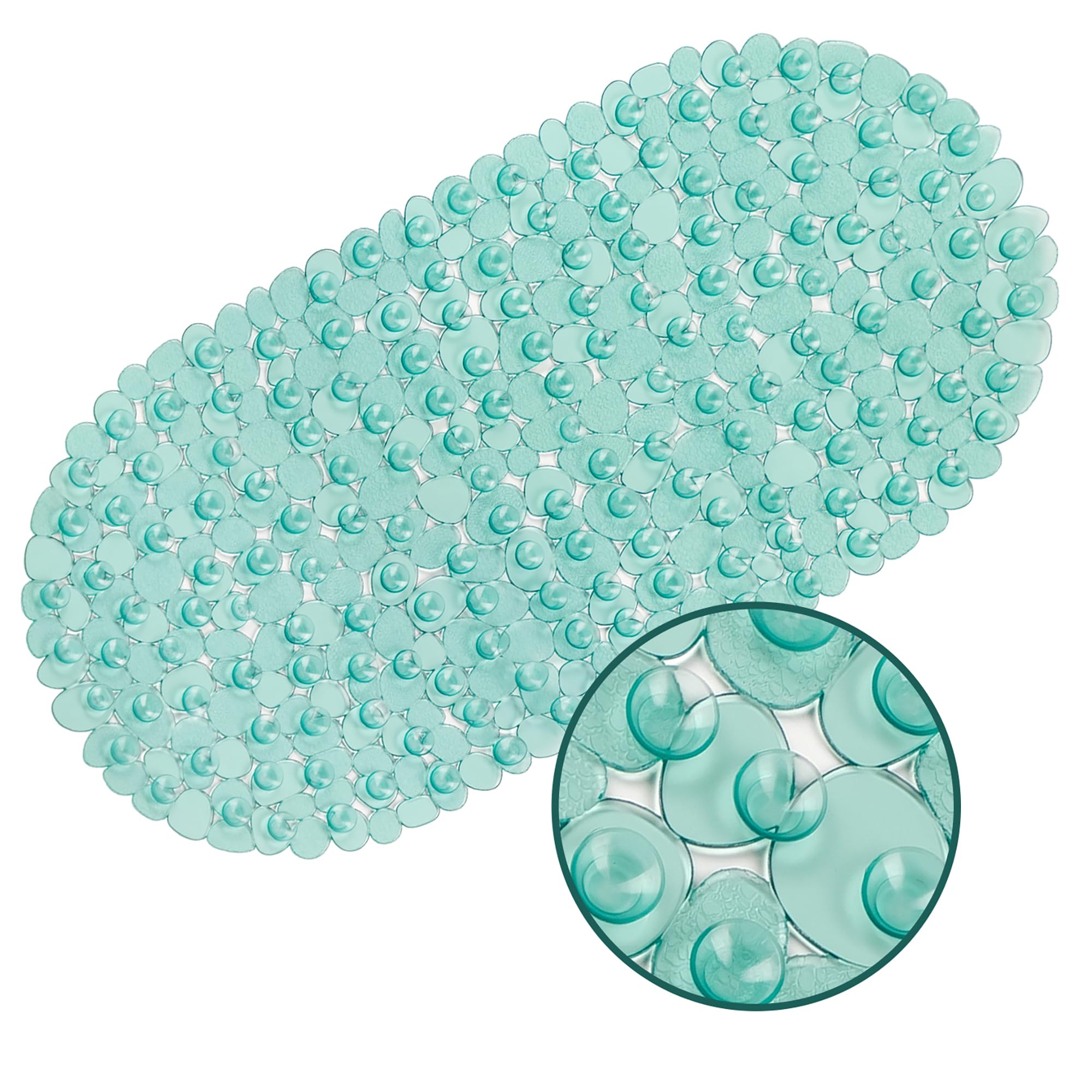 WELTRXE Bathtub Mat Non Slip Shower Mat for Inside Bath, Anti Mould Anti Slip Bath Mats, 69 x 36 cm Oval Pebble PVC Bathroom Bath Tub Mat with Suction Cups & Drain Holes, Machine Washable, Jade Green