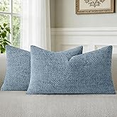 a moment Blue Chenille Throw Pillow Covers 12x20 Inch Pack of 2 Modern Decorative Throw Pillow Covers Farmhouse Cross Covers Modern Home Decor for Sofa Bedroom Living Room