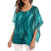 SeSe Code Women's Elegant Mesh Blouses Flowy Poncho Tops Dressy Casual Shirts