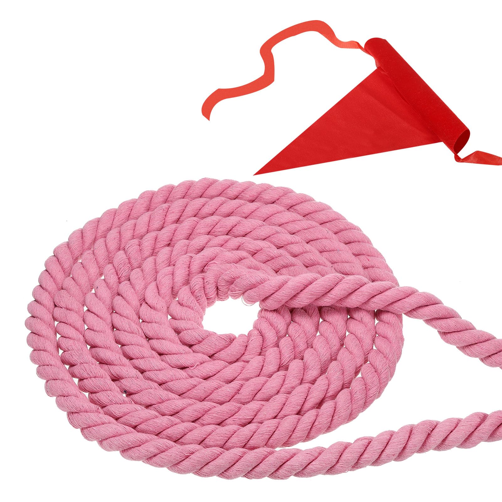 PATIKIL 39 Feet Tug of War Rope for Adults Teen, 3-Strand Natural Twisted Cotton Rope with Flag for Yard Game Team Building Activities, Pink