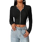 RoseSeek Women's Zip Up Hoodie Cropped Sweatshirt Y2K Crop Tops Fall Outfits 2024 Trendy Casual Jackets