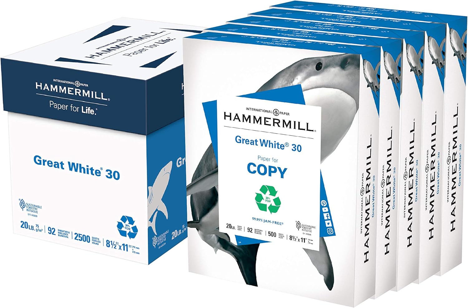 Hammermill Printer Paper, Great White 30% Recycled Paper, 8.5 x 11 - 5 Ream (2, 500 Sheets) - 92 Bright, Made in the USA : Office Products