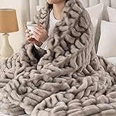 Battilo Large Rabbit Faux Fur Throw Blanket for Couch, Soft Fluffy Ruched Fur Blanket, Cozy Thick Warm Fuzzy Decorative Mink Blanket for Bed Chair 60"x80"(Tip Dye Grey)