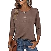 Zeagoo Womens Tops 3/4 Length Sleeve T Shirts Dressy Casual Button Down Blouses Spring Fall Clothes