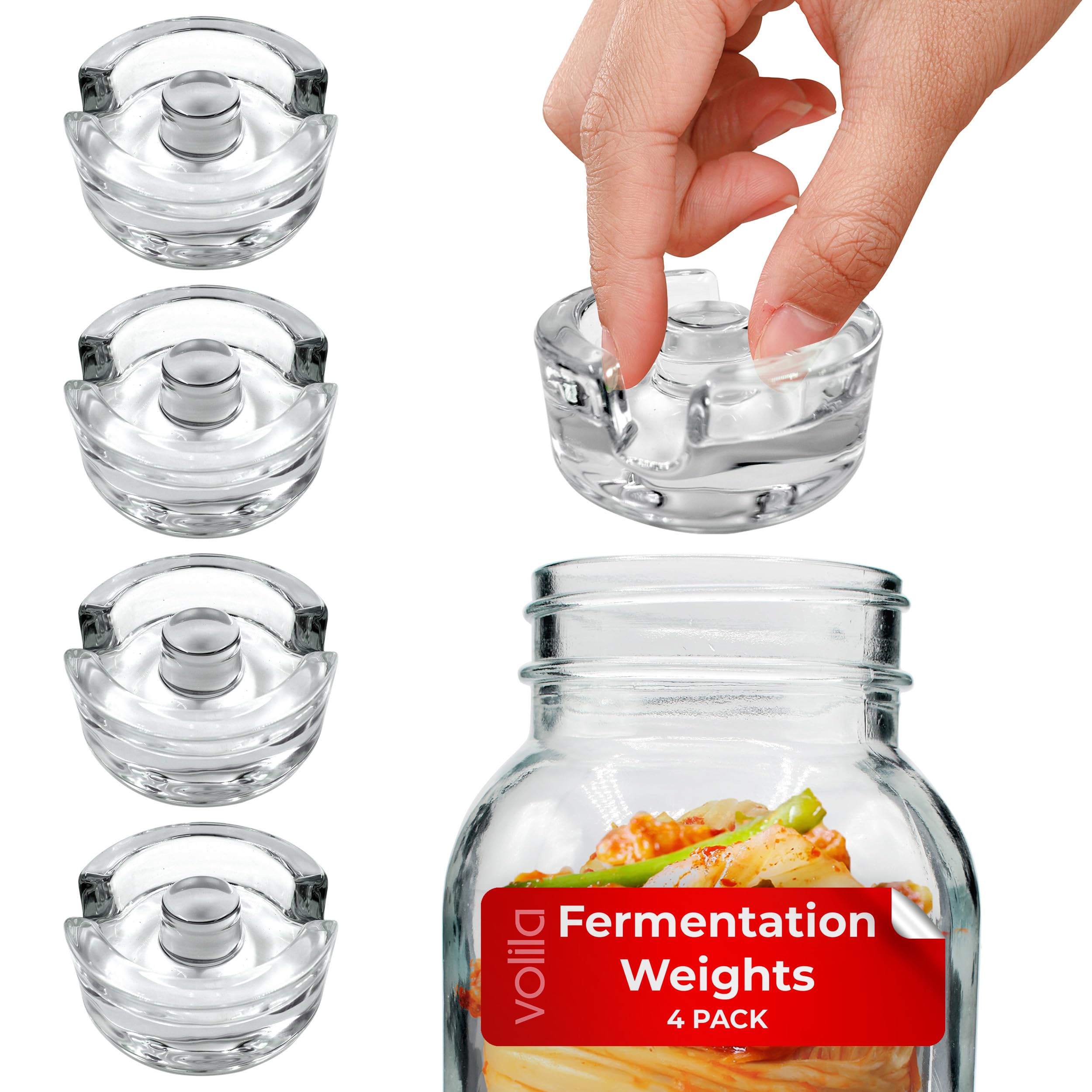 Fermentation Weights - 4 Pack Glass Fermenting Weights (7cm) for Wide Mouth Fermentation Jars - Glass Fermentation Weights with Easy-Grip Handle and a Functional Gap to Remove Excess Brine