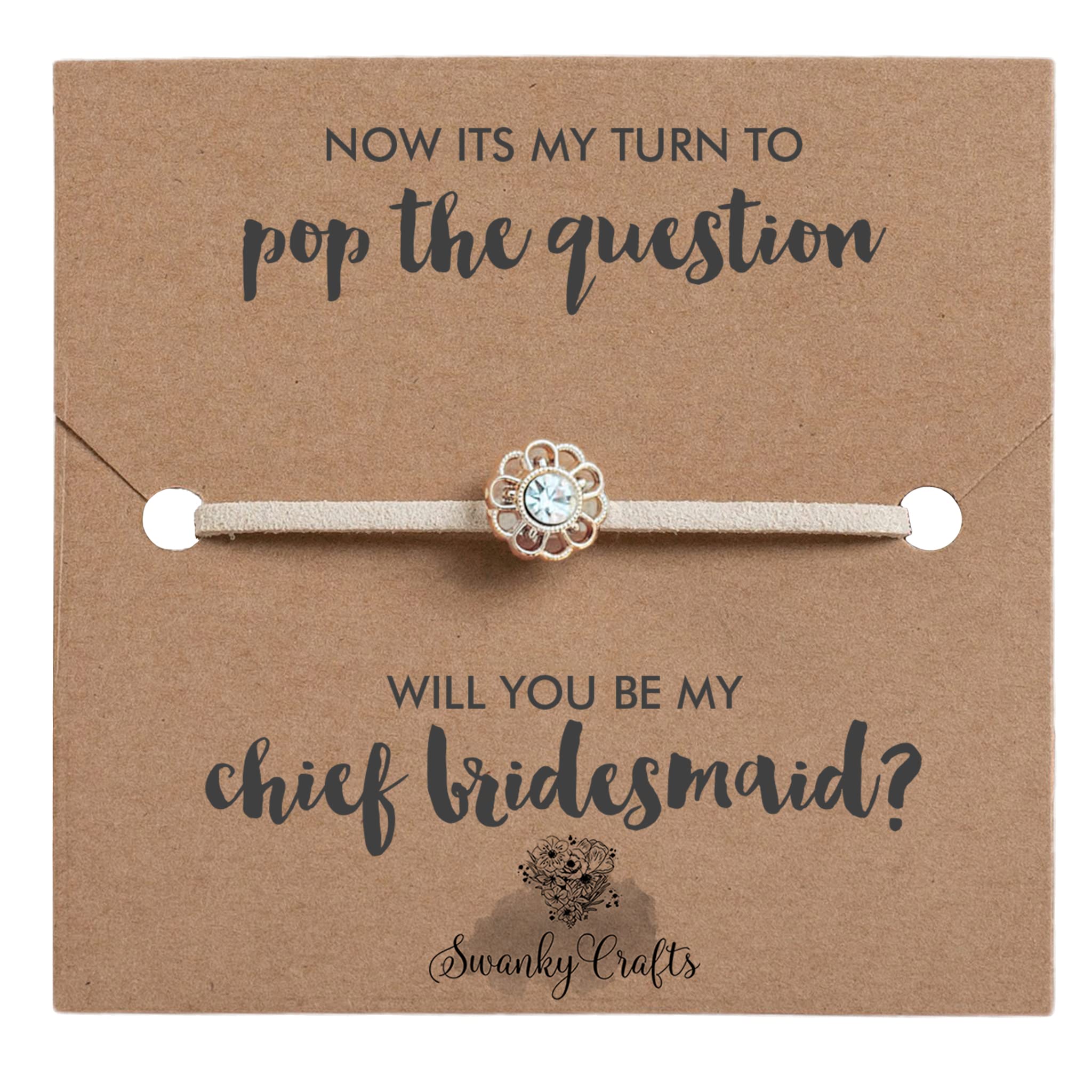 Swanky Crafts Bridesmaid Proposal Gifts From Bride - Adjustable Handmade Bracelet With A Simple Elegant Card, Will You Be My Bridesmaid, Ready To Match Any Wedding Theme (Chief Bridesmaid)