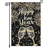 Heyfibro Happy New Year Garden Flag 12x18 Inch Double Sided Decorative Champagne Firework Celebration Garden Flag Small Yard Flags for Outside Farmhouse House Holiday Outdoor Decoration