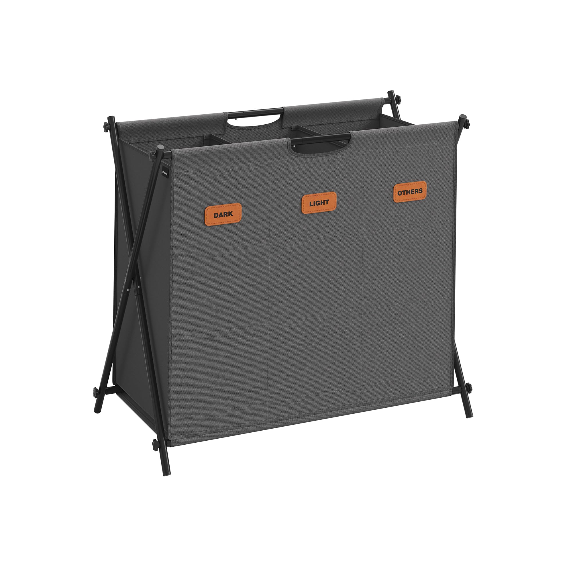 SONGMICS Laundry Hamper, Laundry Basket, 135 L Laundry Sorter 3 Sections, Collapsible X-Frame, Clothes Organiser with Customisable Labels, Laundry Room, Bedroom, Bathroom, Slate Grey LCB130G01
