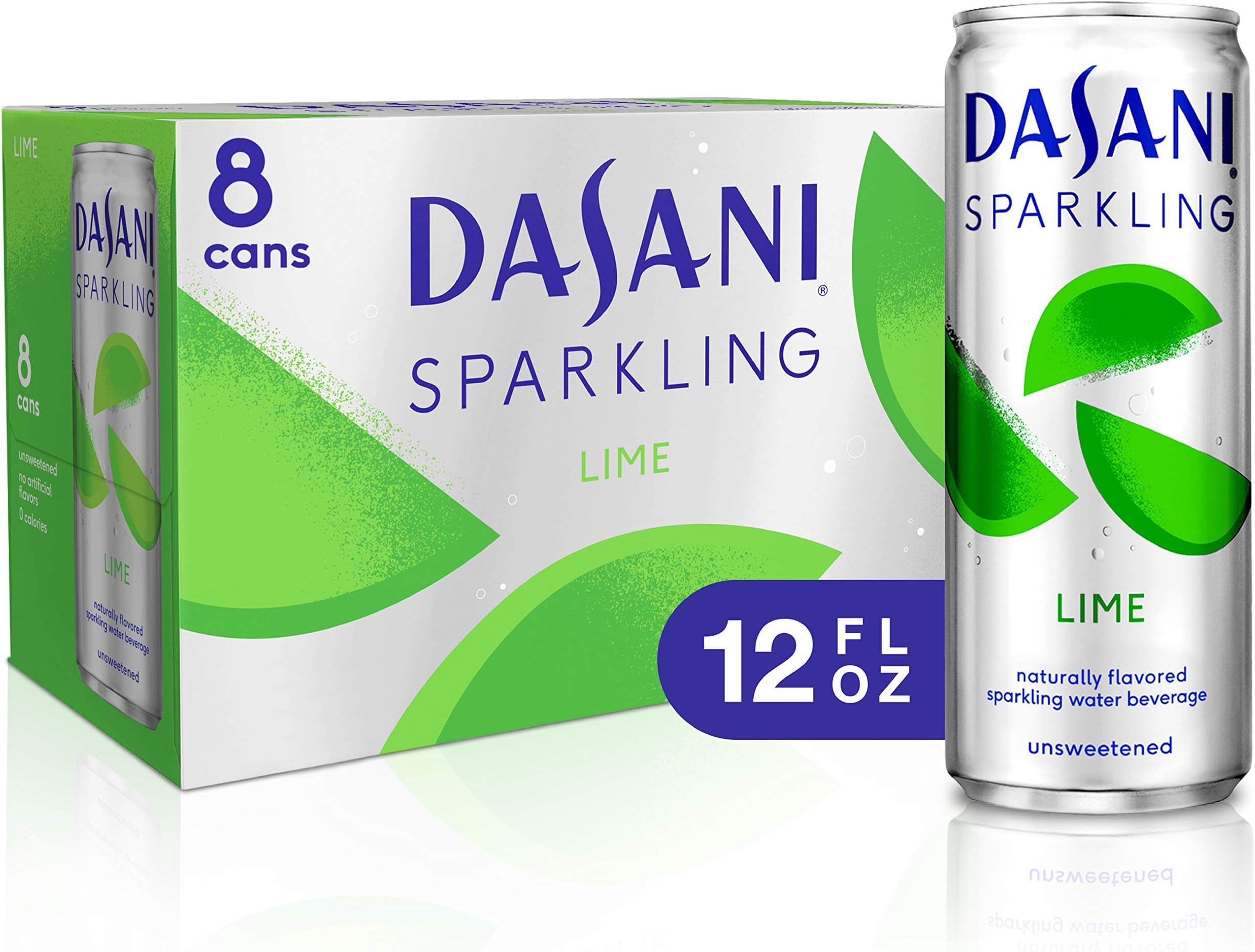 DASANI Sparkling Water Lime Zero Calories, 12 fl oz, 8 Pack