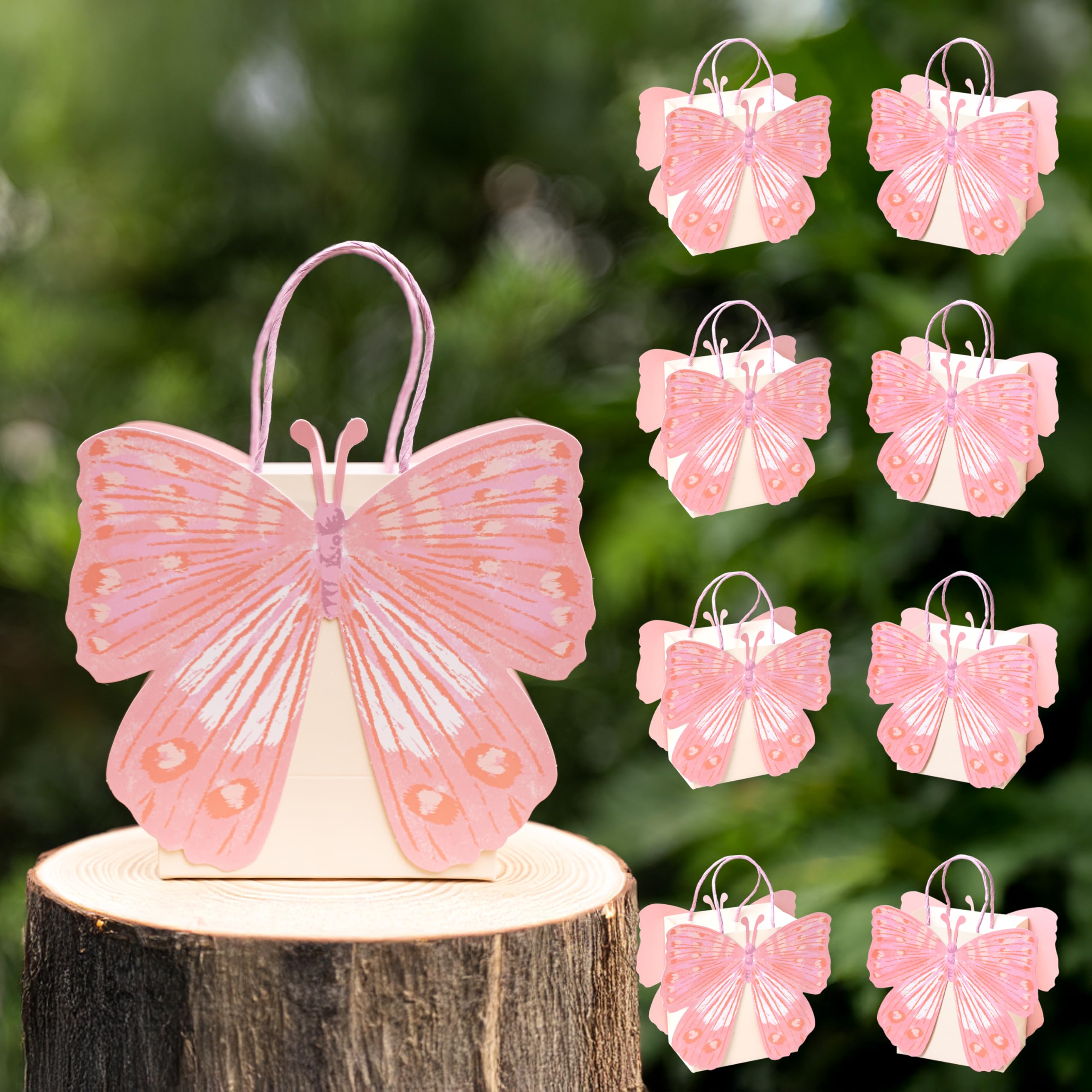 Photo 1 of Cheerland Pink Butterfly Party Favor Bags for Birthday Baby Shower Woodland and Fairy Theme Forest Decorations Butterfly Candy Treat Goodie Return Gift Bags for Girls and Kids Tea Parties Pack of 8