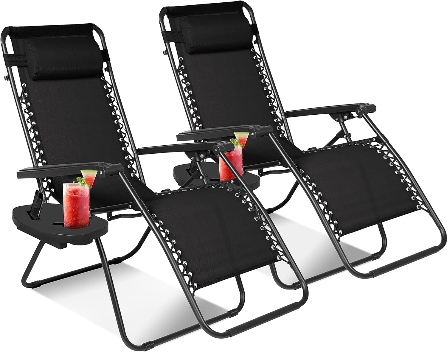 Set of 2 Heavy Duty Textoline Zero Gravity Chairs - Black