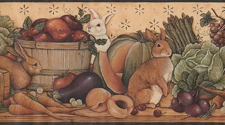 Brown White Rabbit Bunny Fruits Vegetables Basket Beige Wallpaper Border Retro Design Roll 15 X 9 Amazon Com