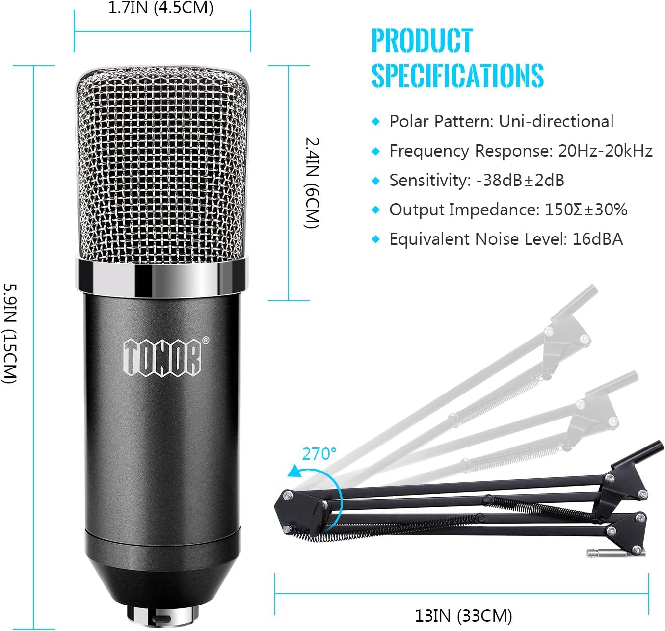 TONOR Pro Condenser Microphone XLR to 3.5mm Podcasting Studio Recording Condenser Microphone Kit Computer Mics with 48V Phantom Power Supply Black: Musical Instruments