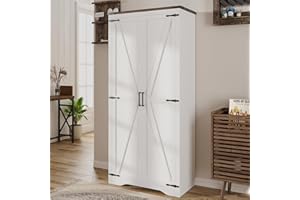 Befrases 72" H Tall Farmhouse Storage Cabinet with Adjustable Shelves, Large Pantry Organize with 2 Barn Doors, Freestanding Cabinet for Kitchen, Garage, Basement, Living, Utility Room, White