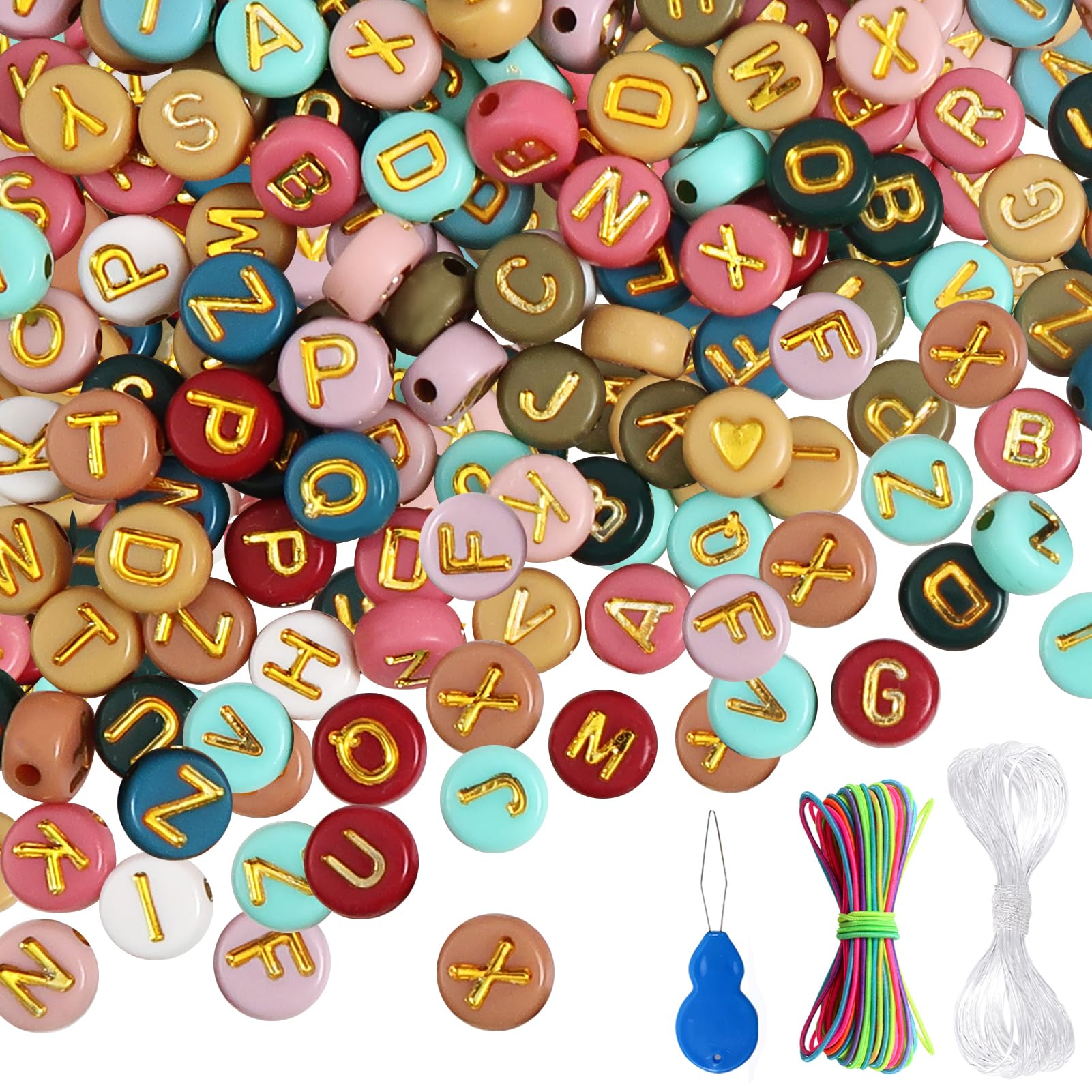 TOAOB 1000 Pieces Colourful Letters Alphabet Acrylic Flat Round Gold Letters 4 x 7 mm Beads for Bracelets Necklaces DIY Fashion Jewellery Beads