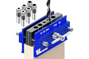 LIFEMODA Self Centering Doweling Jig Kit, Drill Jig For Straight Holes Biscuit Joiner Set With 6 Drill Guide Bushings, Adjustable Width Drilling Guide Tool Accessory Jigs (Blue)