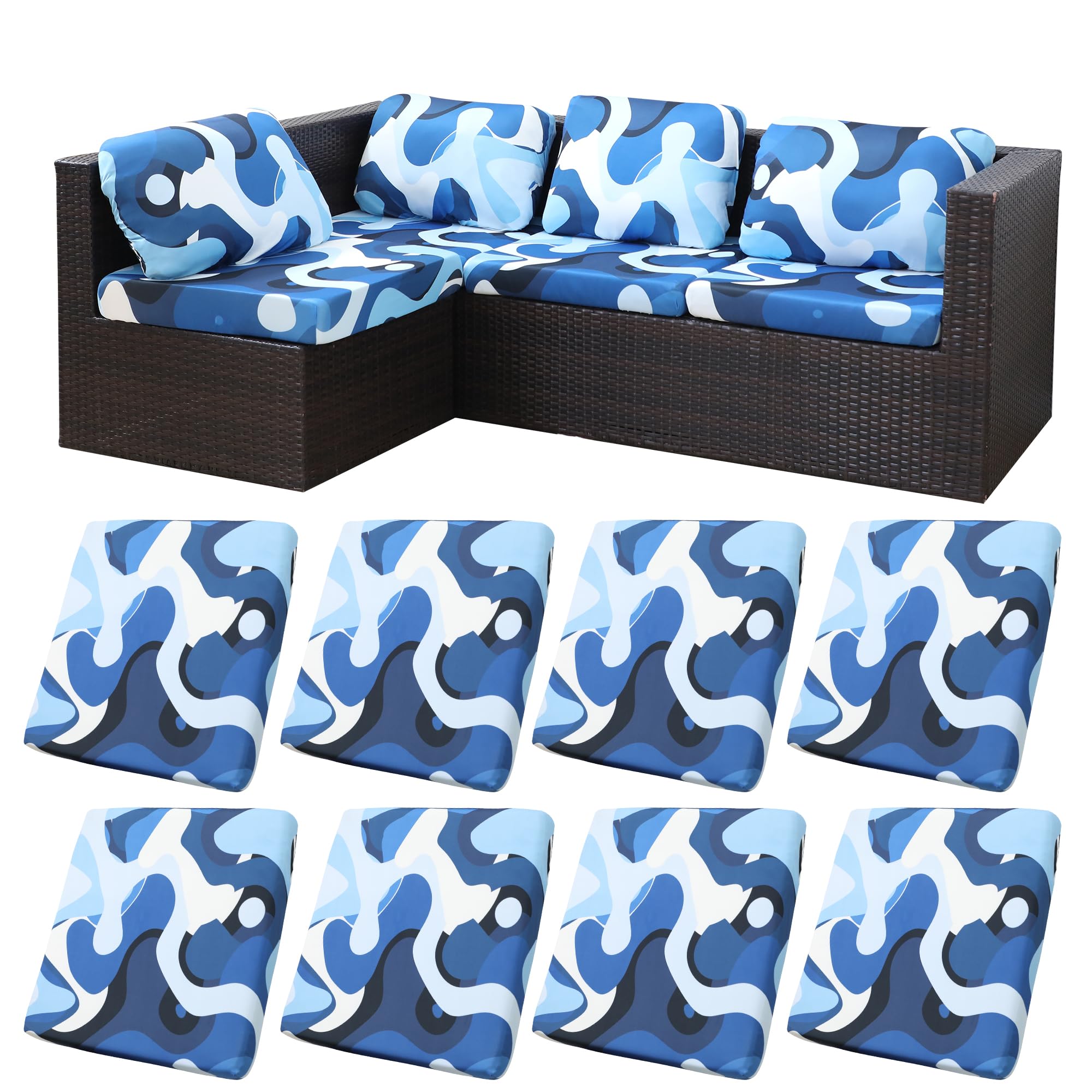 Photo 1 of BIETYONE 8Pcs Stretch Patio Cushion Covers,for Outdoor Couch Cushion Covers Replacement,Outdoor Sofa Covers Patio Slipcovers Couch Cover,Washable Furniture Cover (Pattern 2, Cover Only)