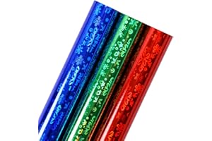 LeZakaa Snowflake Holographic Wrapping Paper - Mini Roll - Red/Blue/Green Rainbow Colors for Christmas, Birthday, Holiday, Baby Shower Packing - 17 x 120 inches - 3 Rolls (42.5 sq.ft.ttl.)