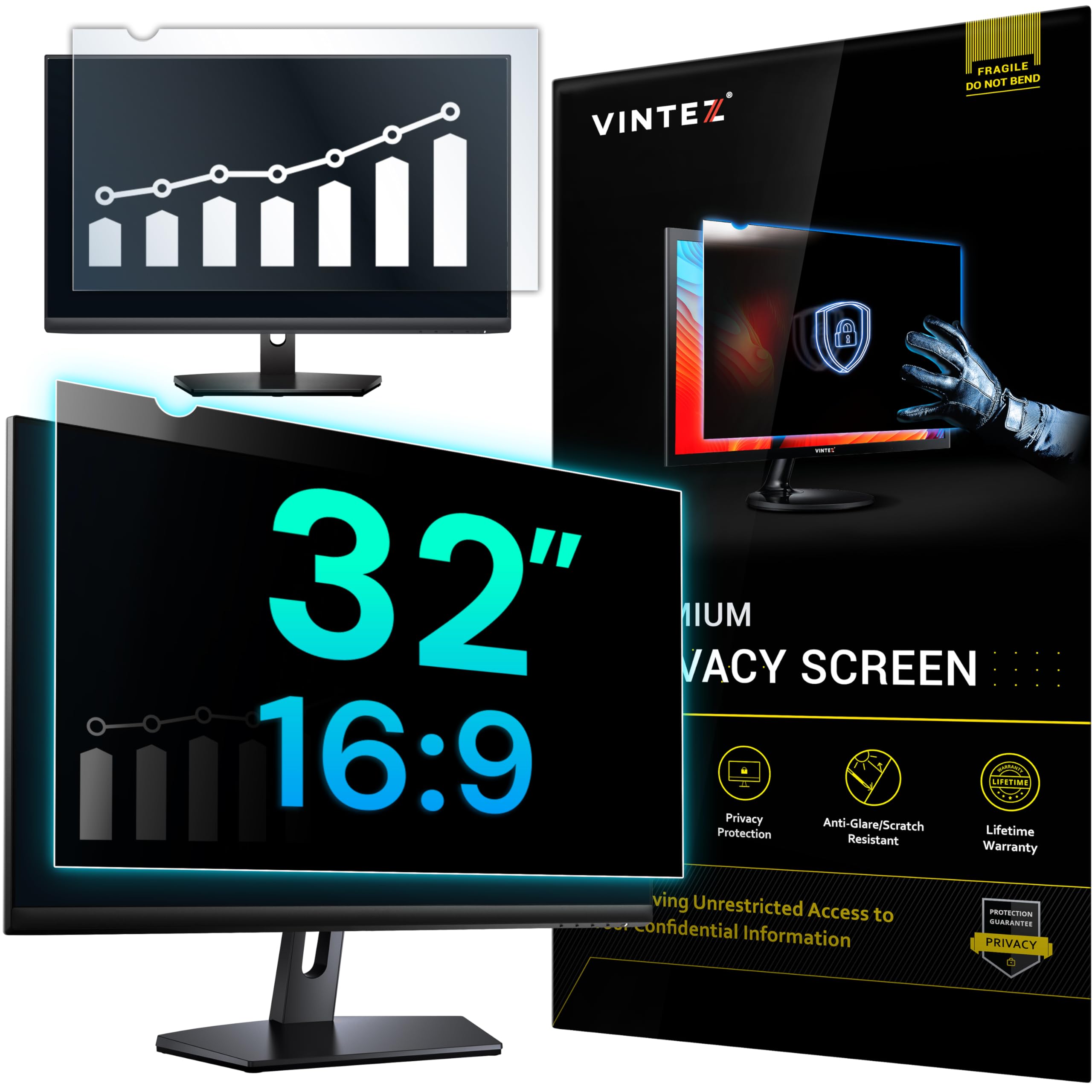 VINTEZ 32 Inch 16:9 Privacy Screen for Computer Monitor and Laptop - Anti Glare Protector Film Blue Light Filter Eye Protection - Computer Screen Privacy Shield, [1 Pack] — image 1