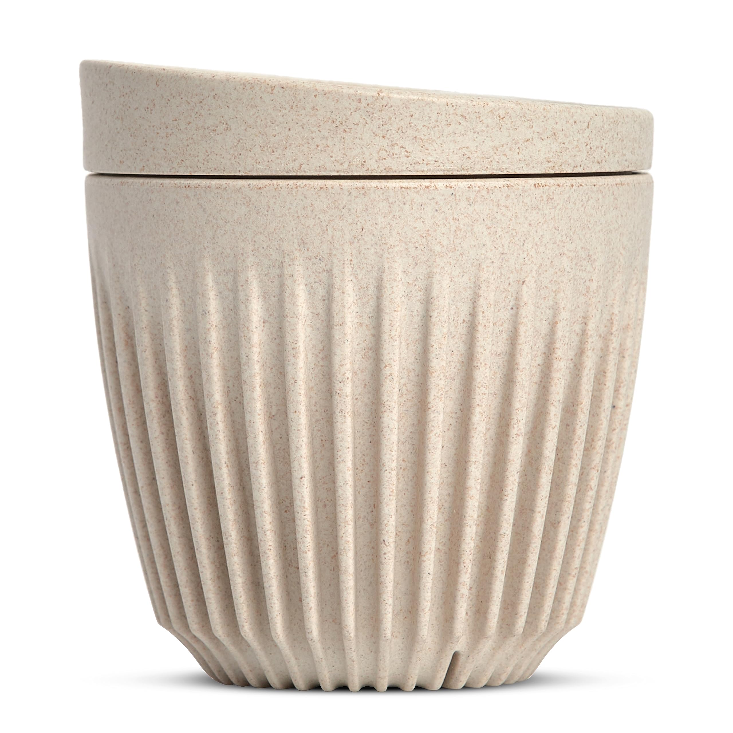 HUSKEE Coffee Cups with Lids - Reusable Coffee Cup with Unique Fins for Espresso, Cappuccino, Americano, Mocha - Insulated & Portable Latte Cups Made with Repurposed Coffee Husks - 6 oz., Natural