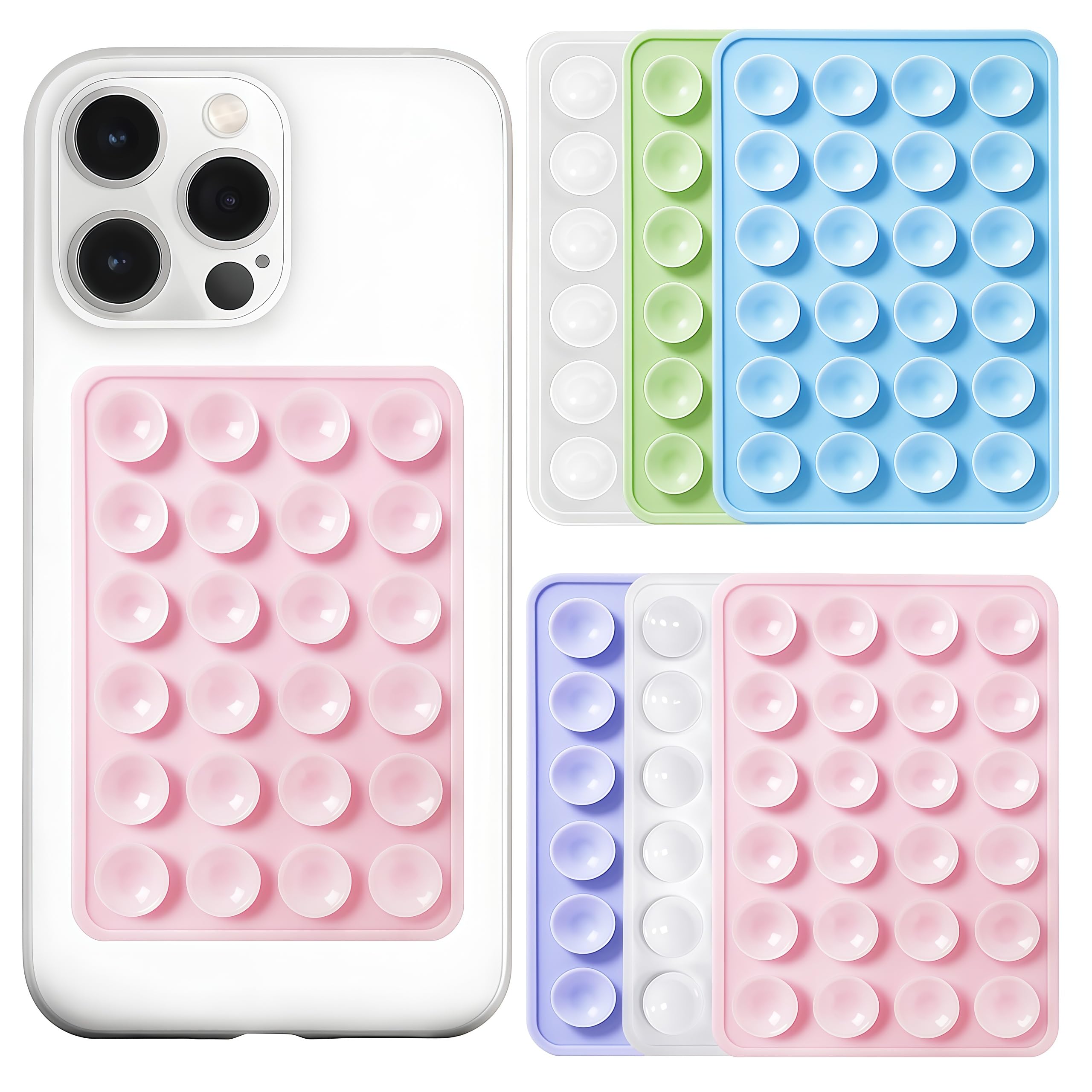 Anteel 6 Pack Silicone Suction Phone Case Adhesive Mount, Strong Grip Holder for Selfies and Tiktok Videos, Hands-Free Sticky Phone Grip for iPhone and Android, 2.17" x 3.15"