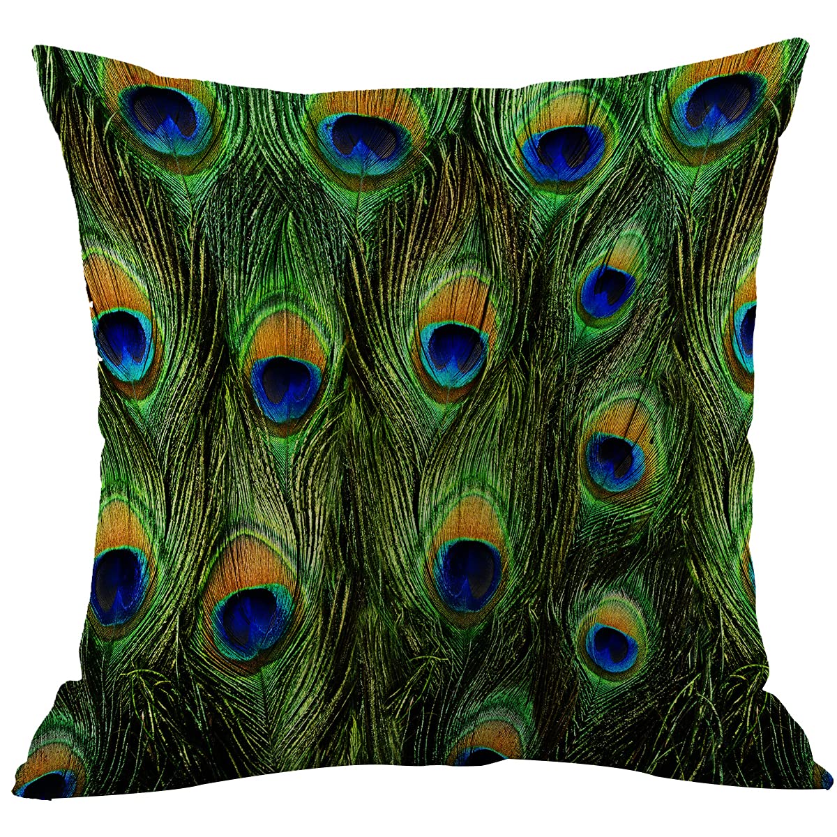 CANSEGO Peacock Feather Pillowcases Bird Animal Fur Exotic Tail Throw Pillow Cushion Covers Cotton Linen for Men Women Boys Girls Living Room 18x18 Inch