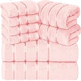 YRALY Luxury Pink Towel Set of 8-2 Bath Towels 2 Hand Towels 4 Washcloths - 600 GSM 100% Cotton Ring Spun Viscose Border Towels Set - Light Pink