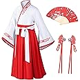 Asian Traditional Dress Kimono Robe for Kids Girls Costume Silk Folding Fans hairstick Cosplay