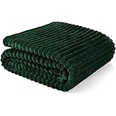 PAVILIA Super Soft Fleece Throw Blanket Twin Emerald Green, Fuzzy Plush Flannel Throw, Warm Cozy Ribbed Microfiber Blanket for Sofa Couch Bed, Lightweight Striped Blanket, Green, 60x80