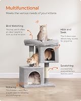 Feandrea Cat Tree Tower 67 cm S Large Perch 2 Caves Scratching Post Light Grey view 5