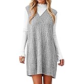 Cicy Bell Womens Oversized Sweater Vest Dress V Neck Sleeveless Fall Trendy Casual Knit Cable Mini Dresses