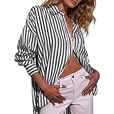 Deer Lady Womens Striped Button Down Shirts Long Sleeve Oversized Loose Fit Casual Work Blouse Tops with Pocket