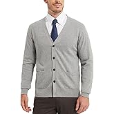 Kallspin Men’s Pure Cotton Cardigan Sweater V-Neck Button Down Cardigan Lightweight Knitwear with Pockets