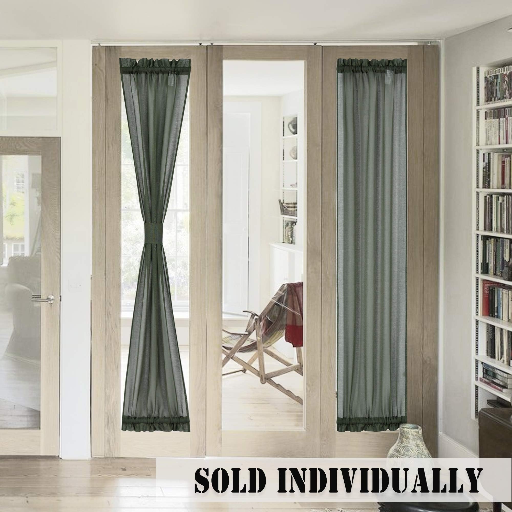 Sidelight French Door Curtains 25 x 72 inch Length Faux Linen Blend Sheer Midnight Green Door Panels Privacy Side Door Curtains for Sliding Glass Door Patio Windows Including Tieback 1 Piece