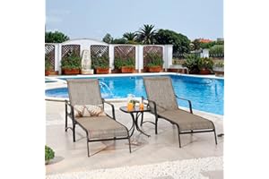 Festival Depot 3 Pc Patio Bistro Outdoor Chaise Lounge Furniture for Porch Yard Garden, Taupe Brown Grey