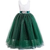Glamulice Sleeveless Flower Girl Dress A-Line Straight Tutu Tulle Backless Princess Puffy Lace Dresses Party Gown