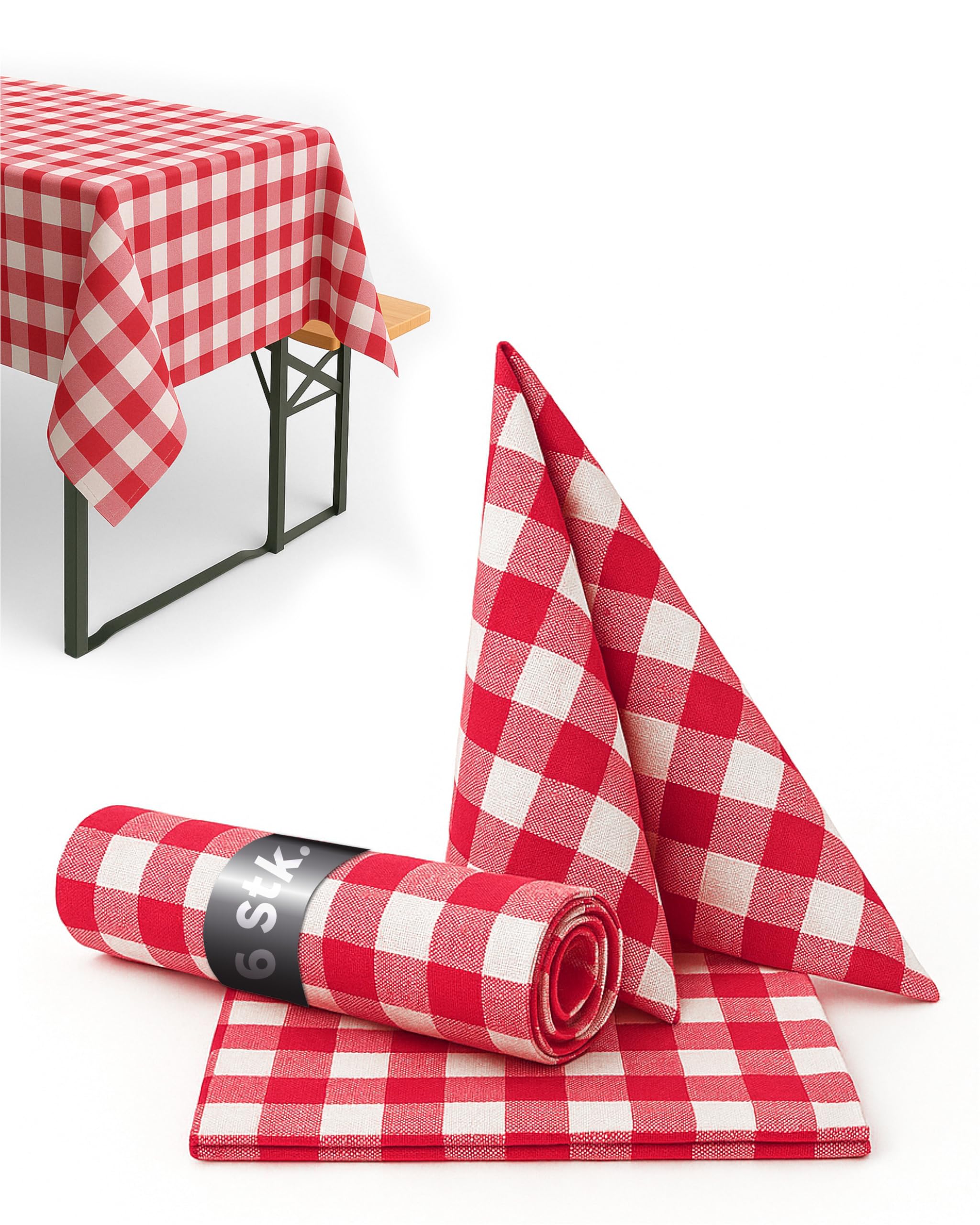 texpot Country House Napkins 50 x 50 cm Red / White Checked 100% Cotton 20 mm Pack of 6