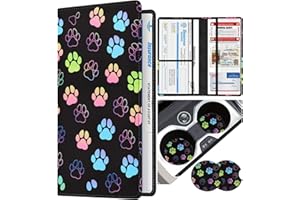 Slohif Car Registration and Insurance Card Holder with Magnetic Shut - Vehicle Glove Box Organizer Women Leather Automobile License Holders Coasters Auto Accessories Case for Document Paw Print