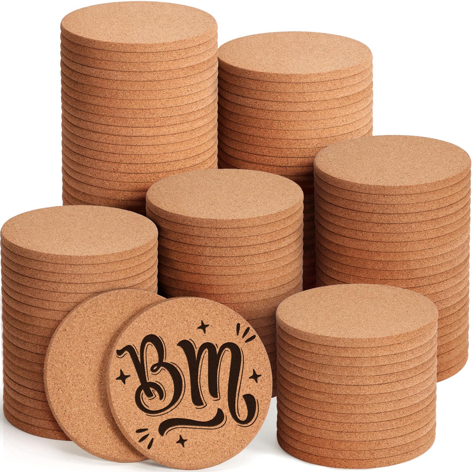 Photo 1 of 160 Pieces Cork Coasters for Drinks, GOH DODD Thicken Absorbent Blank Coasters for DIY Crafts Laser Engraving Sublimation Wood Burning Plants Painting Housewarming Gifts Wedding, Round, 4 Inch