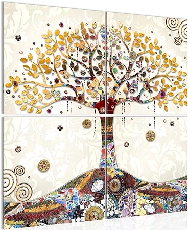 Tableau Decoration Murale Gustav Klimt Arbre De Vie Xxl Impression Sur Toile Salon Appartment 4 Parties Pret A Accrocher 004643a Amazon Fr Bricolage
