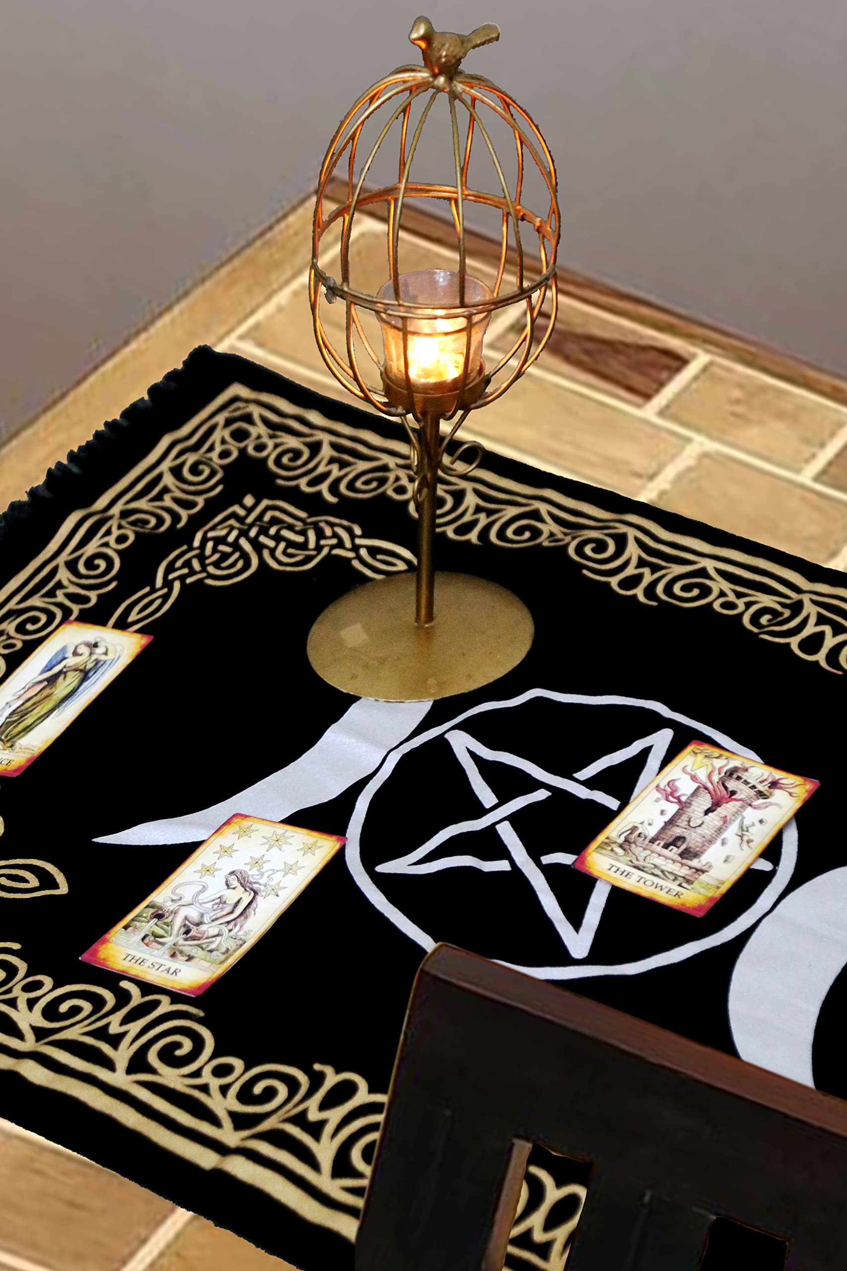Indian Consigners Altar Cloth Witchcraft Moon Phases Triple Moon Long Side Tablecloth for Spiritual Use