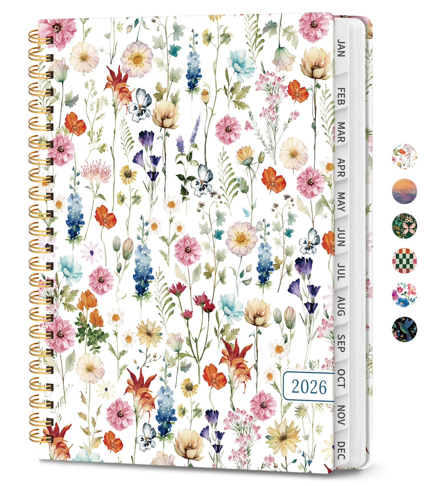 Photo 1 of 2026 Planner, Weekly and Monthly Calendar Planner for Women, Jan 2026 - Dec 2026, Hardcover Planning Agenda book with Tabs, Spiral Bound, Inner Pocket, Perfect for School Office Supplies, 8.5" x 11" - Wildflowers