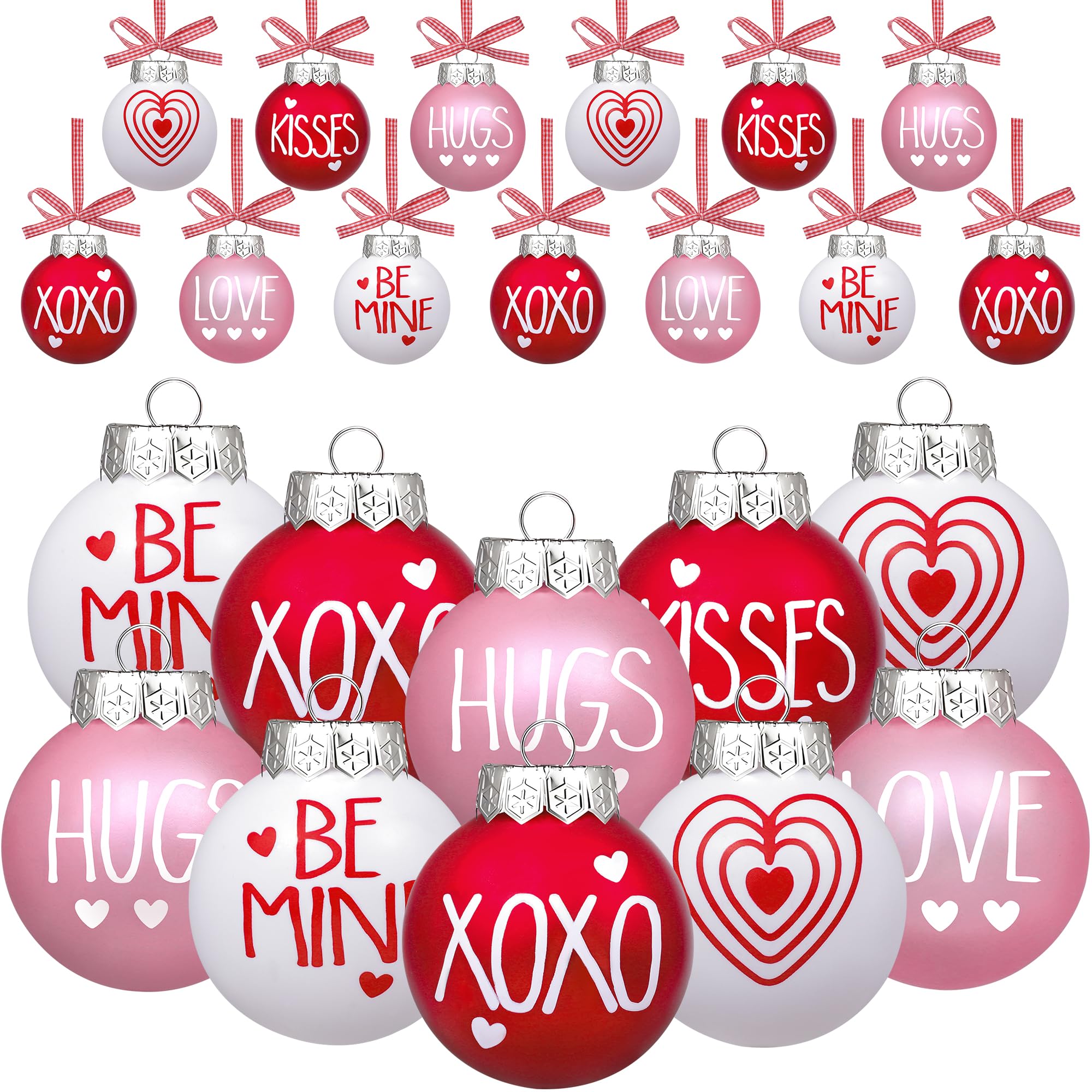 Photo 1 of 12 Pcs Valentines Day Ball Ornaments - 2.36 Inch Red Pink White Valentines Day Letter Hanging Decorations Buffalo Plaid Balls Ornaments for Tree Valentine's Day Party Supplies Decorations