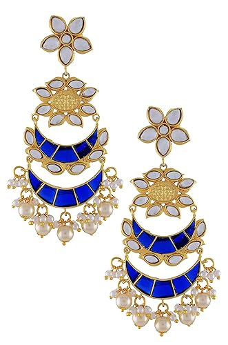 Amrapali Malya Gold Plated Blue Enamel Moon Pearl Flower Earrings for Women (BM(EER)17-20)