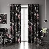 LADYVOGUE 100% Blackout Curtains 2 Panels Set Black Pink Floral Rose Black Out Curtain Gothic Chic Dark Thermal Insulated Window Treatments Decor for Living Room Bedroom Darkening Curtain 52x84 Inch