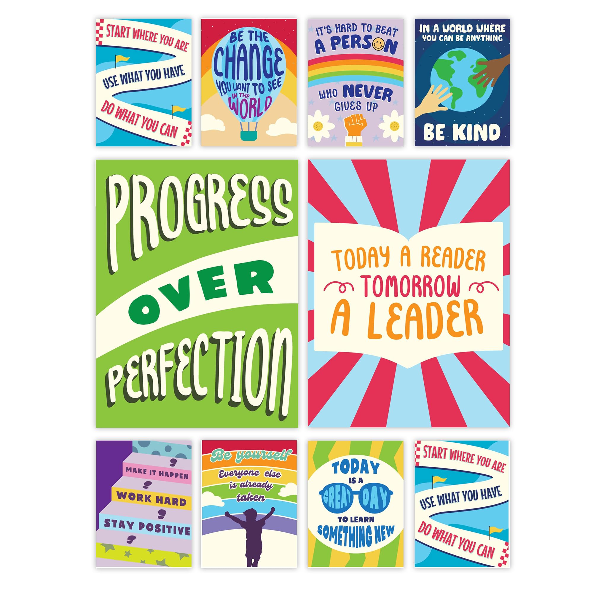 Growth Mindset Motivational Posters Classroom Wall Decor Set of 9 Inspirational Art/Grow Your Mindset Positive Sayings Accents for Middle & High School, Gift for Teachers & Students (12x16 Inches)